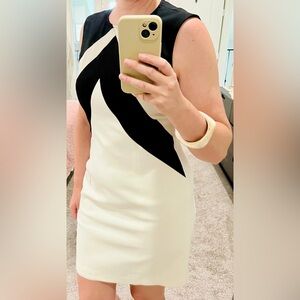 Adolfo Dominguez Cream and Black Sheath Mini Dress